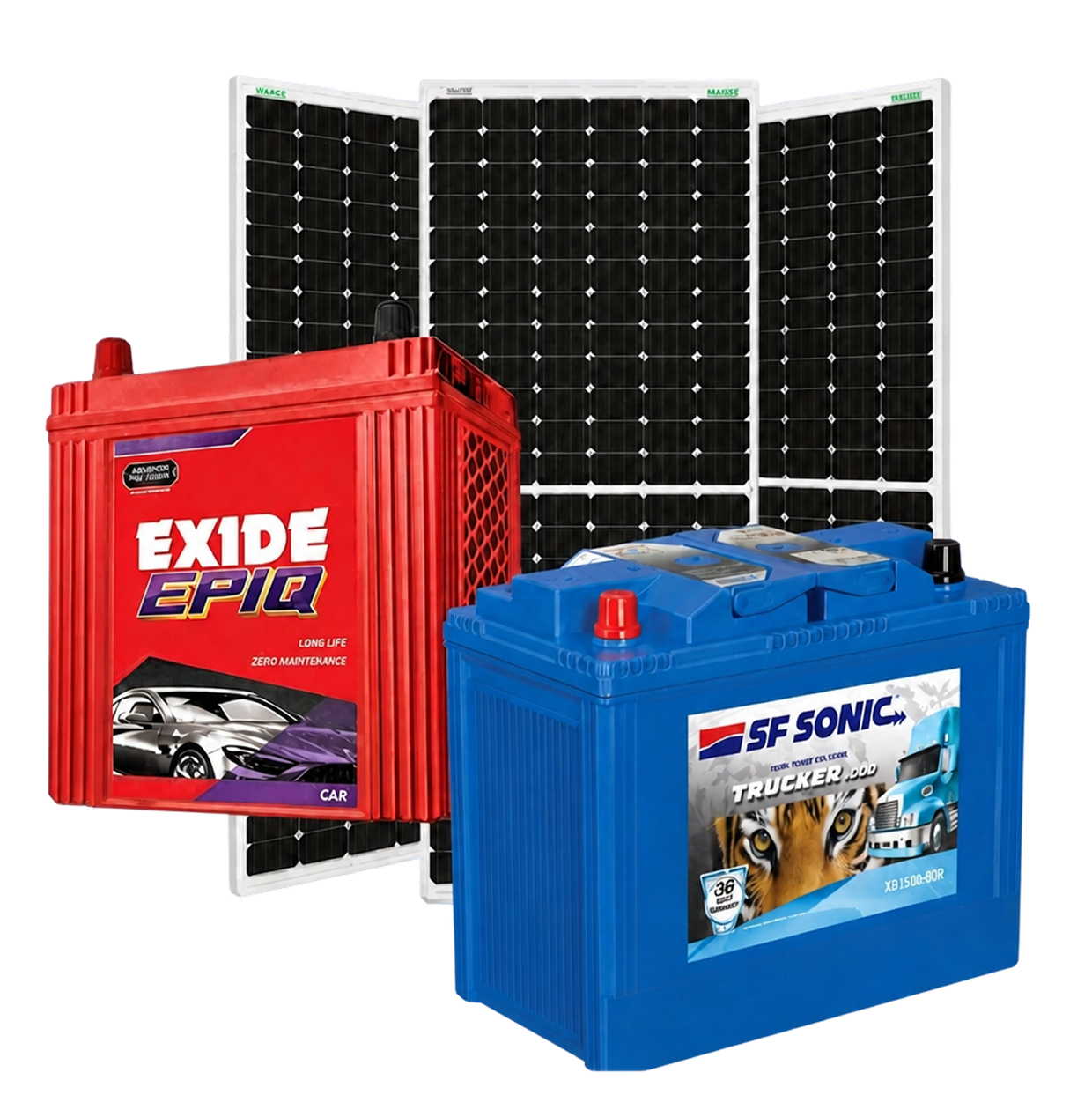Solar panels with Exide and SF Sonic batteries